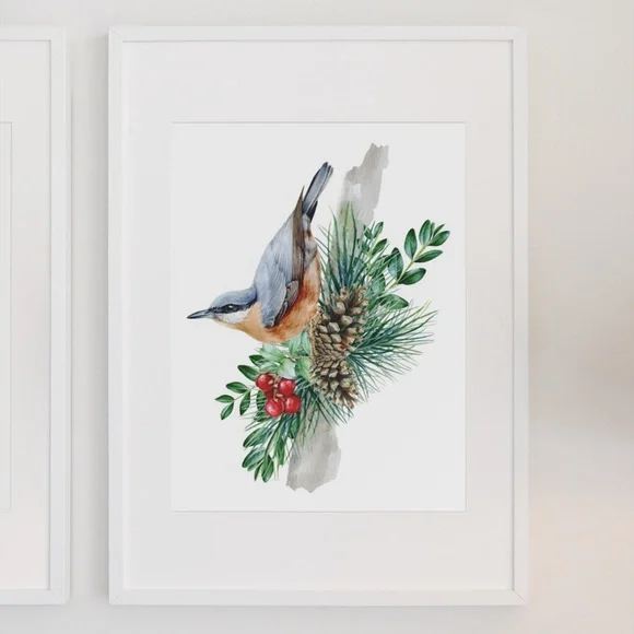 Nuthatch Bird Wall Art Watercolor Illustration Print Poster Card Unframed - Picture 3 of 7